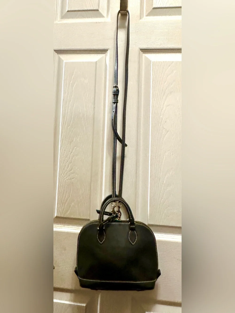 Dooney & Bourke Black Leather Dome Satchel with Crossbody Strap